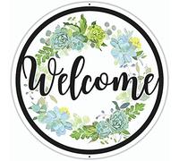 Xiddxu Plaque de bienvenue ronde en métal - 30,5 x 30,5 cm - En aluminium - Panneau de bienvenue à suspendre - Panneau de bienvenue extérieur pour porte d'entrée de porche - Couronne de bienvenue
