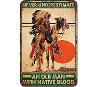 Xiddxu Plaque décorative en métal pour la maison Motif Native American and A Horse Never Underestimate an Old Man with Native Blood 20,3 x 30,5 cm