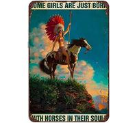 Xiddxu Plaque décorative rétro en métal avec inscription « Native American and Horse Some Girls are Just Born with Horses in Their Souls » - 20,3 x 30,5 cm