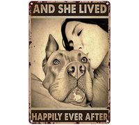 Xiddxu Plaque décorative vintage en métal avec inscription « She Lived Happily Ever After Girl Love Pitbull » - Décoration murale pour la maison, la cuisine, le bar, le pub, le club, le café - 14 x 20