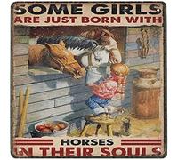 Xiddxu Plaque décorative vintage en métal avec inscription « Some Girls are Just Born with Horse in Their Souls Baby Girl » - Décoration murale pour maison, café, salle à manger - 30,5 x 30,5 cm