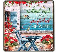 Xiddxu Plaque décorative vintage en métal en forme de colibri avec inscription « Start Each Day with A Grateful Heart Old Fashion » en aluminium pour maison, café, salle à manger, décoration murale 30,5 x 30,5 cm