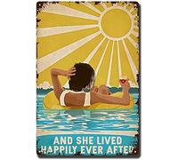 Xiddxu Plaque en étain rustique avec inscription « Girl Wine and She Lived Happily Ever After » - Décoration murale pour bar, bar, café, salon, maison, garage, cuisine, restaurant - 20,3 x 30,5 cm