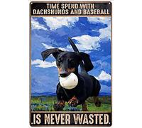 Xiddxu Plaque en étain « Spending Time with Dachshunds and Baseball Never Wastes » - Décoration murale - Plaque en métal - Plaque en métal - 20,3 x 30,5 cm