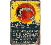 Xiddxu Plaque en métal avec inscription « Mermaid She Dreams of The Ocean » - Décoration murale vintage - 14 x 20 cm