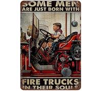 Xiddxu Plaque en métal de style vintage « Firefighter Some Men are Just Born with Fire Trucks in Their Souls » - Décoration murale - 14 x 20 cm