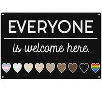 Xiddxu Plaque en métal « Everyone is Welcome Here » - Jolie plaque en métal pour la maison, le salon, la cuisine, le café, le bar - Décoration murale - Plaque en métal vintage - 14 x 20 cm