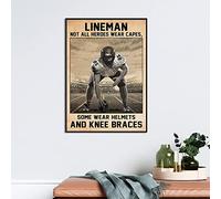 Xiddxu Plaque en métal rétro 14 x 20 cm Joueur de football Lineman Not All Heroes Wear Capes Décoration murale Décoration d'intérieur