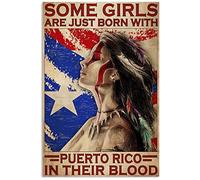Xiddxu Plaque en métal rétro 20,3 x 30,5 cm avec inscription « Some Girls are Just Born with Puerto Rico in their Blood » - Décoration murale en fer - 20,3 x 30,5 cm