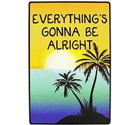 Xiddxu Plaque en métal rétro Everything's Gonna Be Alright - Motif plage tropicale - Pour maison, café, bar, hôtel, salle de bain - Décoration murale - Cadeau pour amis - 30,5 x 40,6 cm