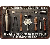 Xiddxu Plaque en métal vintage avec inscription « Bartender Your Talent is God's Gift to You What You Do with It is Your Gift Back to God » - Décoration murale - 20,3 x 30,5 cm