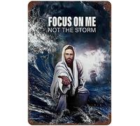 Xiddxu Plaque en métal vintage avec inscription « Focus On Me Not The Storm Jesus » - Décoration murale - Plaque de porte - 14 x 20 cm