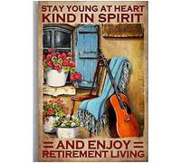 Xiddxu Plaque en métal vintage avec inscription « Guitar Garden » - Stay Young at Heart Kind InSpirit and Enjoy Retirement Living - Plaque en métal - Décoration murale BarTavernPubClub Man Cave - 14 x