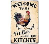 Xiddxu Plaque en métal vintage - Décoration murale de bar - Bienvenue à ma mère Cluckin - Poster de cuisine BarTavernPubClub Man Cave - 20,3 x 30,5 cm