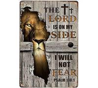 Xiddxu Plaque en métal vintage en métal avec lion Crack The Lord is on My Side I Will - Décoration murale pour chambre à coucher, porte - 14 x 20 cm