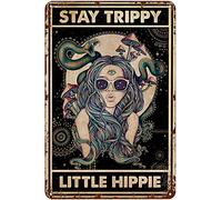 Xiddxu Plaque en métal vintage « Stay Trippy Little Hippie » - Décoration murale rétro pour maison, hôtel, café, cadeau - 20,3 x 30,5 cm