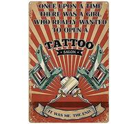 Xiddxu Plaque murale en étain « A Girl Who Really Wanted to Open A Tattoo Salon » - Pour bar, café, bureau, maison, cuisine, salon, restaurant - 20,3 x 30,5 cm