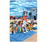 Xiddxu Plaque murale en étain avec inscription « Dog on the Beach » - 20,3 x 30,5 cm