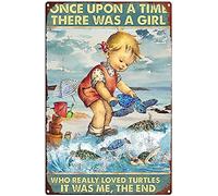 Xiddxu Plaque murale rétro en aluminium tortue de mer pour décoration de salle de bain Motif tortue de mer There was A Girl Who Really Loved Turtles 20,3 x 30,5 cm