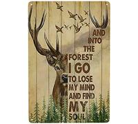 Xiddxu Plaque murale rustique en étain « Hunting Deer and Duck and Into The Forest I Go » - Décoration murale pour bar, bar, café, salon, maison, garage, cuisine, restaurant - 20,3 x 30,5 cm