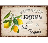 Xiddxu Plaque murale vintage en métal « When Life Gives You Lemons » - Décoration murale nostalgique pour la maison, la cuisine, les pubs - 30,5 x 40,6 cm