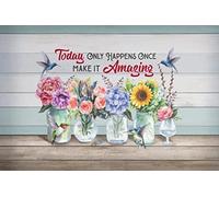 Xiddxu Plaque rétro en aluminium avec inscription « Today Only Happens Once Make It Amazing » - Motif colibri et tournesol - 14 x 20 cm