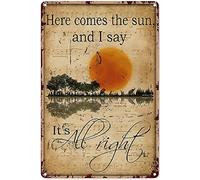 Xiddxu Plaque rétro en métal 14 x 20 cm avec inscription « Here Comes The Sun and I Say It's All Right Forest Sun Elephants » - Décoration d'intérieur - Art mural fantaisie