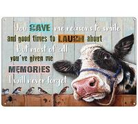 Xiddxu Plaque rétro en métal 14 x 20 cm avec inscription « You Gave Me Reasons to Smile and Good Times to Laugh About Cow » - Décoration d'intérieur - Plaque en métal nostalgique
