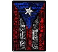 Xiddxu Plaque rétro en métal - 20,3 x 30,5 cm - Villes patriotiques portoricaines - Drapeau de Porto Rico - Cadeau - Décoration d'intérieur - Affiche en métal - Peinture murale fantaisie - Artisanat