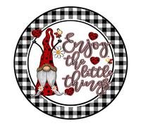 Xiddxu Plaque rétro en métal 30,5 x 30,5 cm Enjoy The Little Things Gnome Ladybug - Fournitures de couronne - Panneau de couronne - Centre de couronne - Décoration de la maison