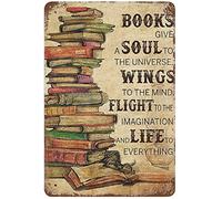 Xiddxu Plaque rétro en métal avec inscription « Love Reading » - « Books Give A Soul to The Universe Wings to the Mind » - Décoration murale vintage - 20,3 x 30,5 cm