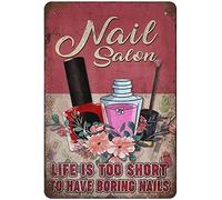 Xiddxu Plaque rétro en métal - Décoration murale vintage - Pour salon de manucure - Life is Too Short to Have Boring Nails - Bar Pub Club Café - Décoration murale vintage - 14 x 20 cm