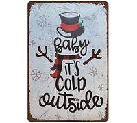 Xiddxu Plaque rétro en métal épais et durable avec inscription « Baby It's Cold » - Décoration murale vintage - Pour la maison, la cuisine, le café, le bar, la grotte - Décoration murale vintage - 14