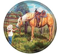 Xiddxu Plaque ronde en métal avec inscription « The Little Girl Fed The Horse » - Décoration murale pour la maison, la cuisine, le garage, le bar, le pub - 30,5 x 30,5 cm
