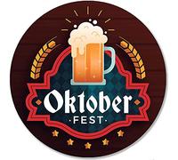 Xiddxu Plaque ronde en métal - Décoration murale rustique - Couronne en bois - Oktoberfest - Festival de la bière allemande - Bretzels - Fromage - Vacances d'octobre - Panneau de bienvenue rond en