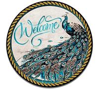 Xiddxu Plaque ronde en métal rustique - Décoration murale de bienvenue - Panneau de paon - Décoration de porte - Cadeau pour les amoureux - Panneau mural rétro vintage - 30,5 x 30,5 cm