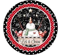 Xiddxu Plaque ronde en métal rustique - Décoration murale « Let is Snow » - Bonhomme de neige - Décoration de Noël - Plaque décorative vintage pour jardin - 30,5 x 30,5 cm