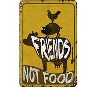 Xiddxu Plaque vintage en métal avec inscription Friends Not Food - Décoration murale rétro pour maison, hôtel, café - 30,5 x 40,6 cm