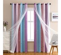 XiDi Dream Star Rideaux occultants avec étoiles pour Chambre d'enfant, Rideau de Princesse pour Chambre de Fille, 86,4 x 182,9 cm (l x L), Rose et Violet