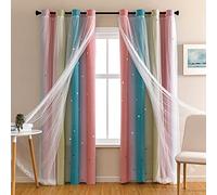 XiDi Dream Star Rideaux occultants avec étoiles pour Chambre d'enfant, Rideau de Princesse pour Chambre de Fille, 86,4 x 160 cm (l x L), Rose et Bleu