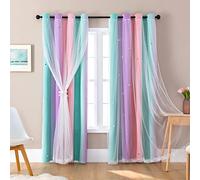 XiDi Dream Star Rideaux occultants avec étoiles pour chambre d'enfant, rideau de princesse pour chambre de fille, 132,1 x 213,4 cm (l x L), rose, violet, vert