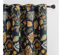 XiDi Rideaux Occultants à Motif Floral Vintage, Isolants Thermiques, Rideaux Classiques De Luxe,Bleu Marine 132x214 CM, 2 Panneaux