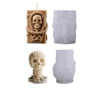 Xidmold Lot de 2 moules à bougie en silicone en forme de tête de mort - Moules en silicone Halloween - Moules en résine époxy - Forme tête de mort pour bougies, savon, plâtre, résine époxy, artisanat
