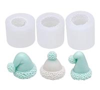 Xidmold Lot de 3 moules de Noël en silicone 3D - En forme de bonnet de Noël - En silicone - Pour fabrication de bougies - En cire de soja - Pour gâteaux, chocolats et fondants