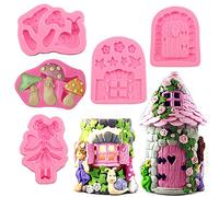 Xidmold Lot de 5 moules en silicone en forme de maison de fée - Pour fondant et chocolat - Pour gâteau - Décoration de gâteau - En forme de maison de fée
