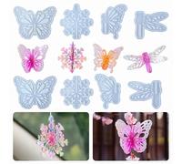Xidmold Lot de 8 moules en silicone en résine pour papillon et insecte - Moules en résine époxy 3D - Flocon de neige/papillon/libellule - Pour décoration murale DIY, pendentif de voiture, décoration