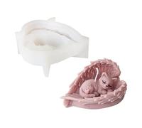 Xidmold Moule en silicone chat endormi en forme de chat dans des ailes d'ange pour fondant, bougies à la cire de soja, savon, plâtre, résine époxy, béton, artisanat (chat)