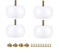 Xidouyuer Lot de 4 pieds ronds en bois dur massif blanc de 5,1 cm avec boulon M8 pré-percés pour meubles, ottomans, canapés, armoires, canapés