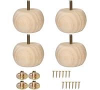 Xidouyuer Lot de 4 pieds ronds en bois massif brut de 5,1 cm avec boulon M8 pré-percés pour meubles, ottomans, canapés, armoires, canapés