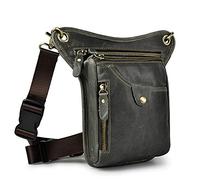 Xieben Leather Drop Leg Sac pour Hommes Femmes Moto Vélo Riding Cyclisme Multi-Usage Cuisse Taille Fanny Pack Bum Pocket Randonnée Sports Pochette Camping Gris foncé